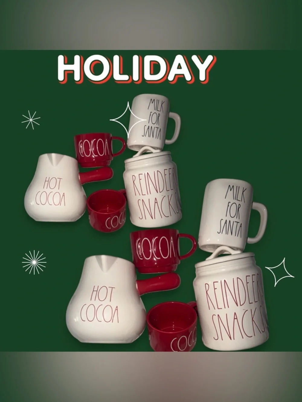 Rae Dunn Christmas Hot Cocoa Set Milk for Santa Reindeer Snacks Canister Mug Set